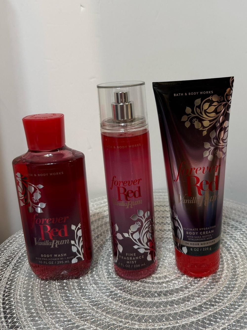 BBW Forever Red Fragrance Mist Body Wash and Body Cream Set of 3 NWT